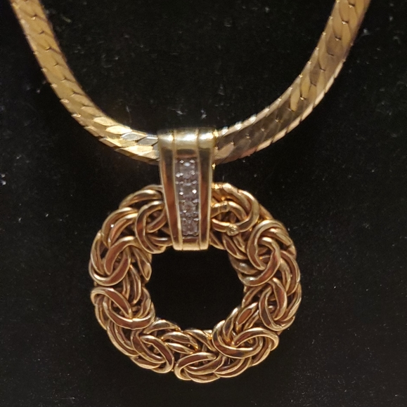 14k Italian herringbone necklace & 14k pendant - Picture 2 of 8